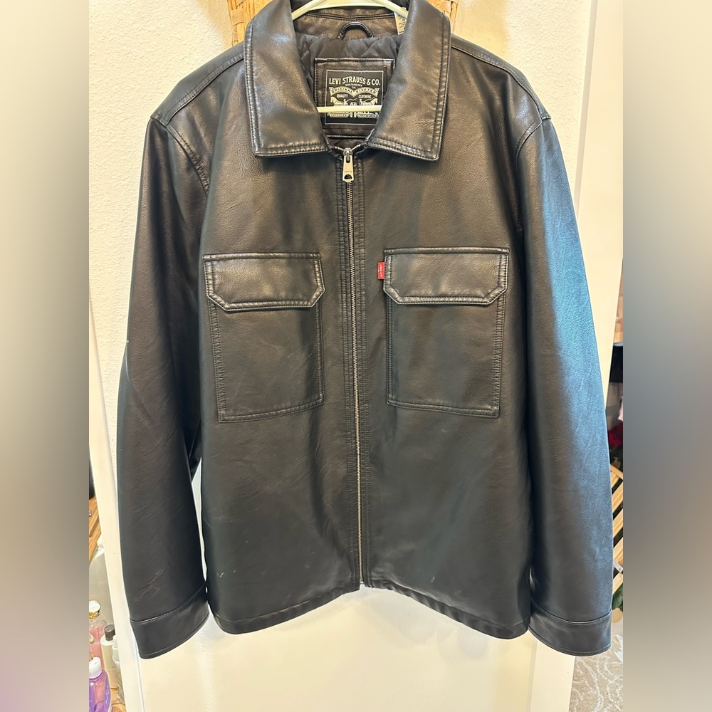 Levi's Black pleather Bomber Jacket with Chest Pockets